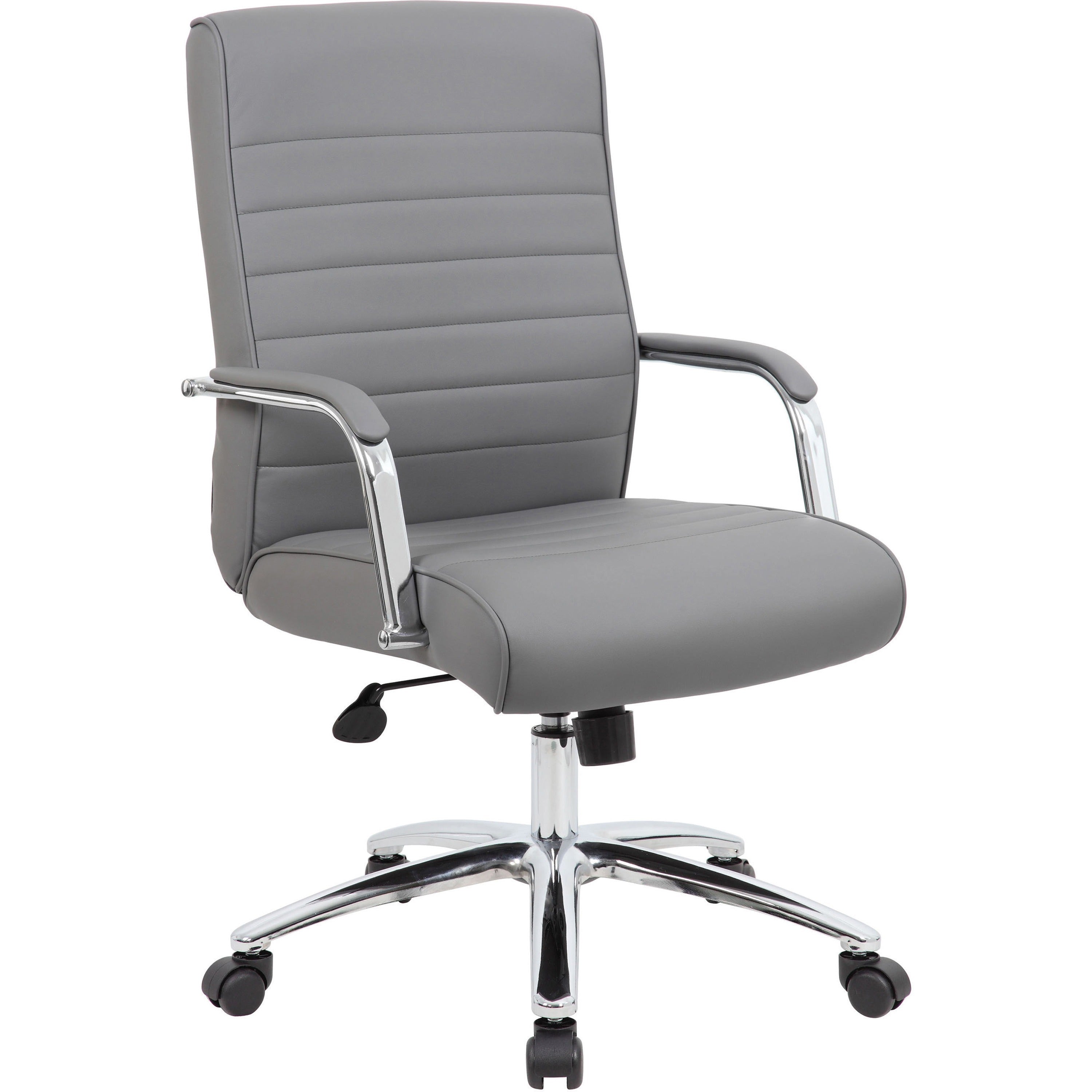 Boss Modern Executive Conference Chair-Ribbed Grey - Vinyl Seat - Vinyl Back - Chrome Frame - 5-star Base - Ribbed Gray - Armrest - 1 Each - 1