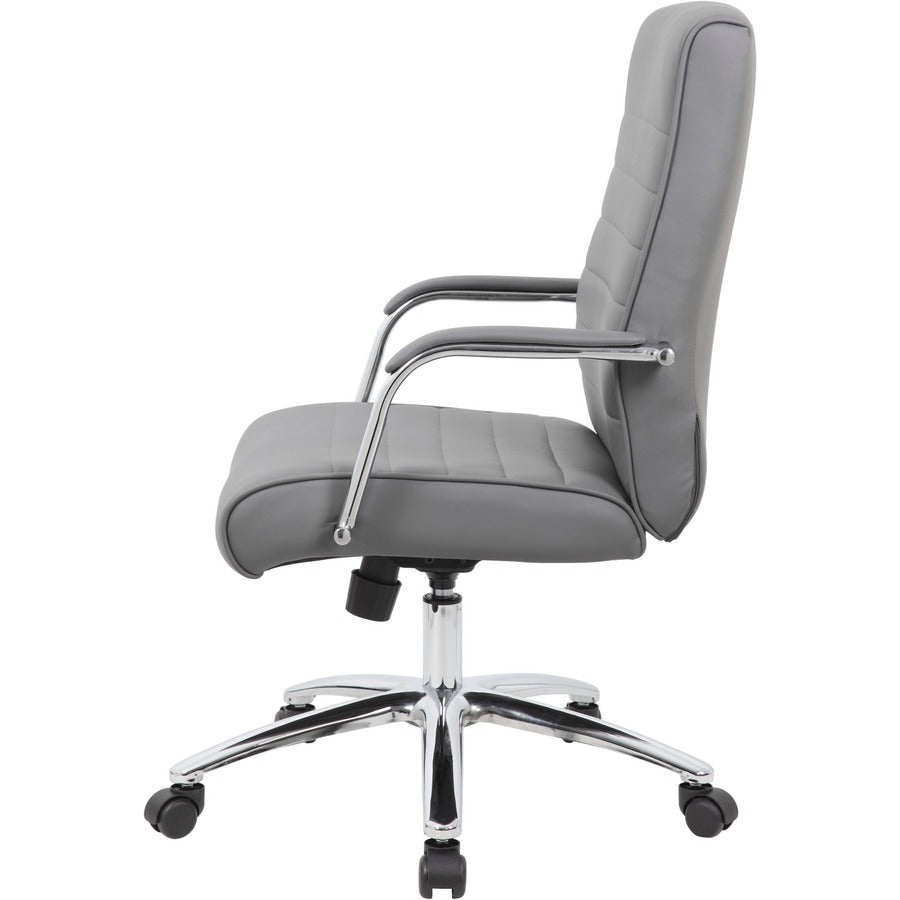 Boss Modern Executive Conference Chair-Ribbed Grey - Vinyl Seat - Vinyl Back - Chrome Frame - 5-star Base - Ribbed Gray - Armrest - 1 Each