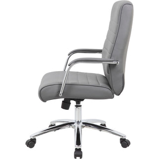 Boss Modern Executive Conference Chair-Ribbed Grey - Vinyl Seat - Vinyl Back - Chrome Frame - 5-star Base - Ribbed Gray - Armrest - 1 Each