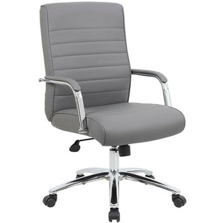 Boss Modern Executive Conference Chair-Ribbed Grey - Vinyl Seat - Vinyl Back - Chrome Frame - 5-star Base - Ribbed Gray - Armrest - 1 Each