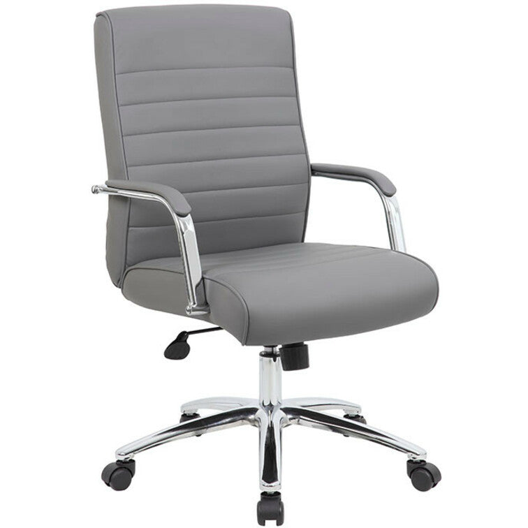 Boss Modern Executive Conference Chair-Ribbed Grey - Vinyl Seat - Vinyl Back - Chrome Frame - 5-star Base - Ribbed Gray - Armrest - 1 Each