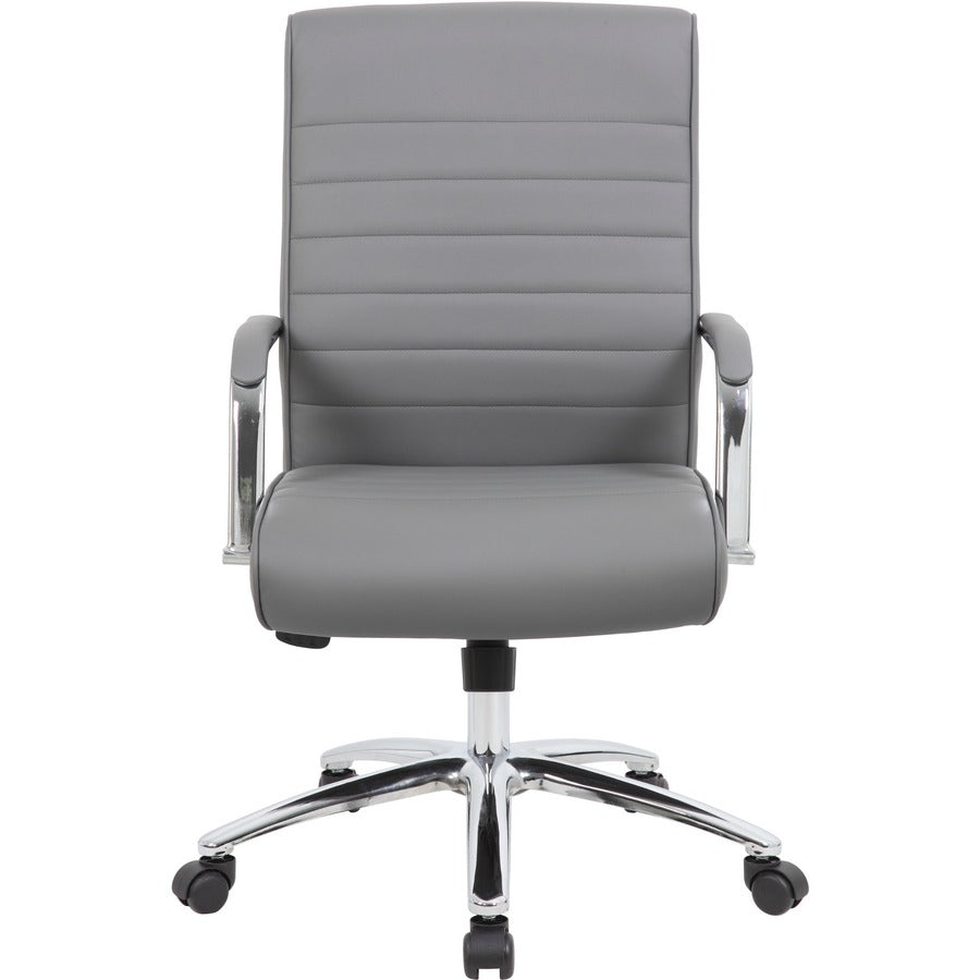 Boss Modern Executive Conference Chair-Ribbed Grey - Vinyl Seat - Vinyl Back - Chrome Frame - 5-star Base - Ribbed Gray - Armrest - 1 Each