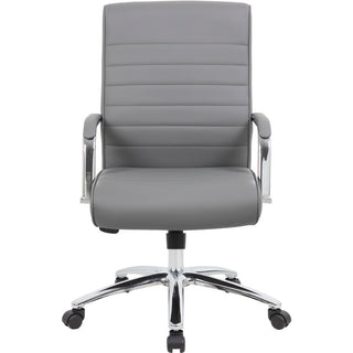 Boss Modern Executive Conference Chair-Ribbed Grey - Vinyl Seat - Vinyl Back - Chrome Frame - 5-star Base - Ribbed Gray - Armrest - 1 Each