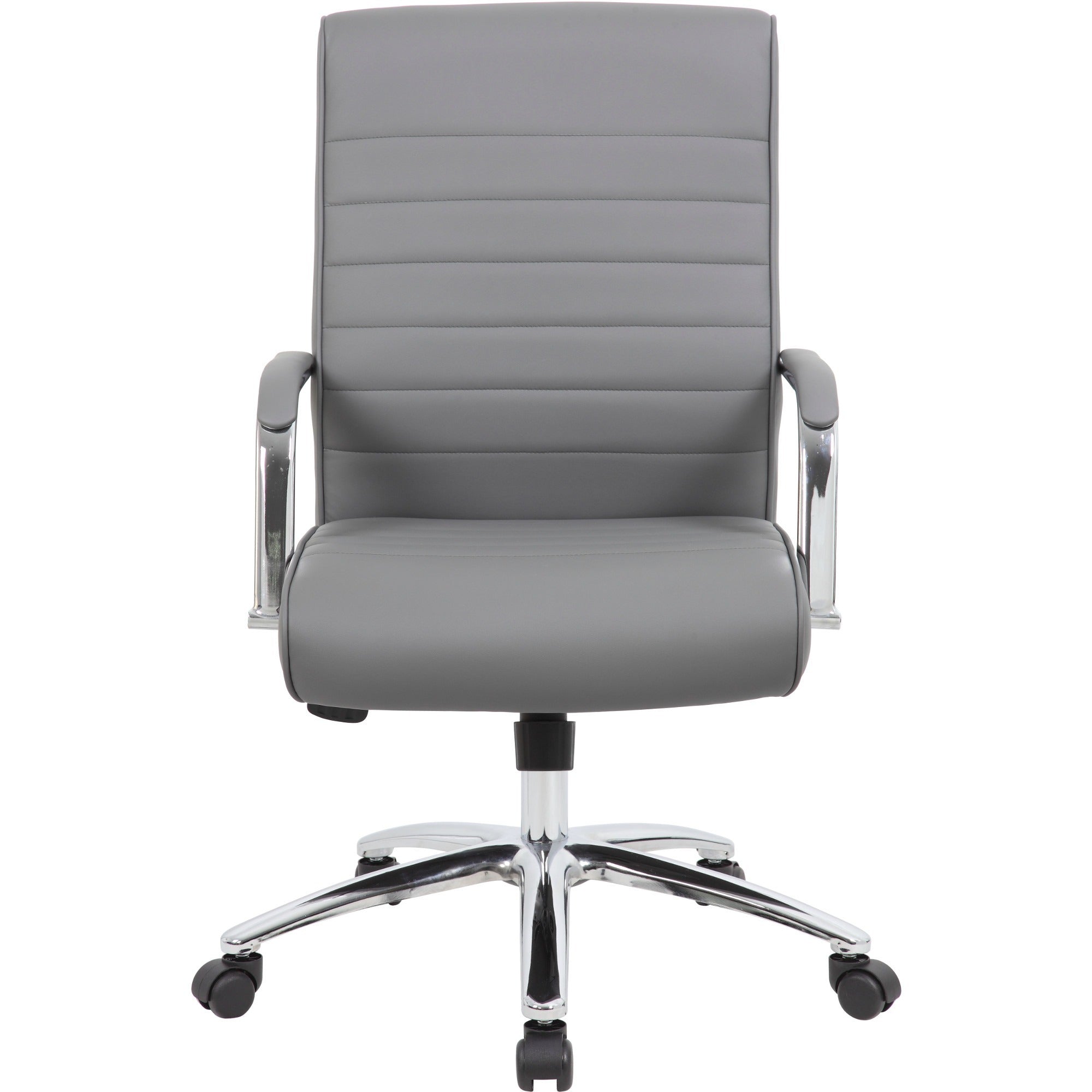 Boss Modern Executive Conference Chair-Ribbed Grey - Vinyl Seat - Vinyl Back - Chrome Frame - 5-star Base - Ribbed Gray - Armrest - 1 Each - 2