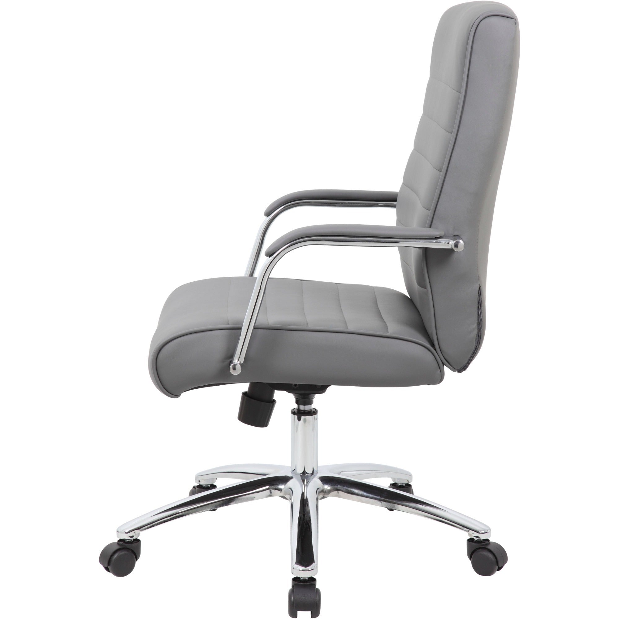 Boss Modern Executive Conference Chair-Ribbed Grey - Vinyl Seat - Vinyl Back - Chrome Frame - 5-star Base - Ribbed Gray - Armrest - 1 Each - 3