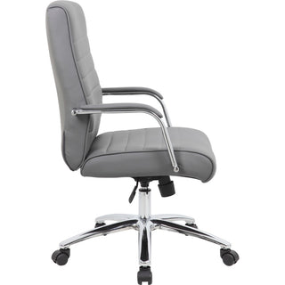 Boss Modern Executive Conference Chair-Ribbed Grey - Vinyl Seat - Vinyl Back - Chrome Frame - 5-star Base - Ribbed Gray - Armrest - 1 Each