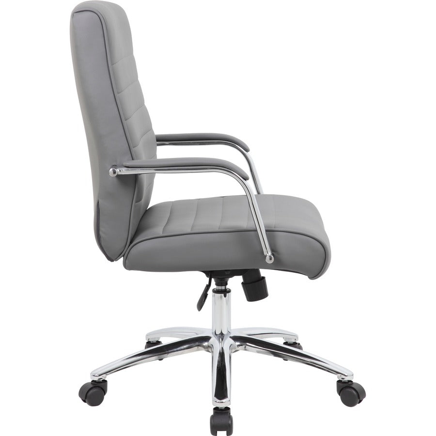 Boss Modern Executive Conference Chair-Ribbed Grey - Vinyl Seat - Vinyl Back - Chrome Frame - 5-star Base - Ribbed Gray - Armrest - 1 Each