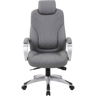 Boss Hinged Arm Executive Chair With Synchro-Tilt, Grey - Gray Vinyl Seat - Gray Vinyl Back - Silver Frame - 5-star Base - Armrest - 1 Each