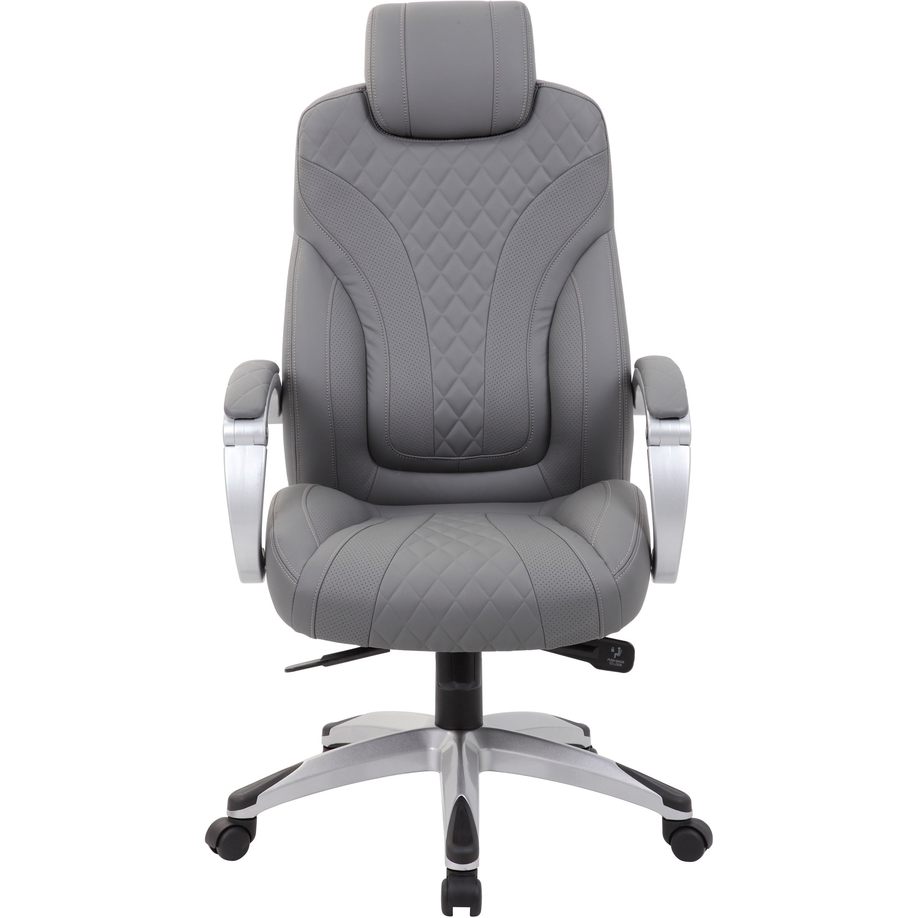 Boss Hinged Arm Executive Chair With Synchro-Tilt, Grey - Gray Vinyl Seat - Gray Vinyl Back - Silver Frame - 5-star Base - Armrest - 1 Each - 2