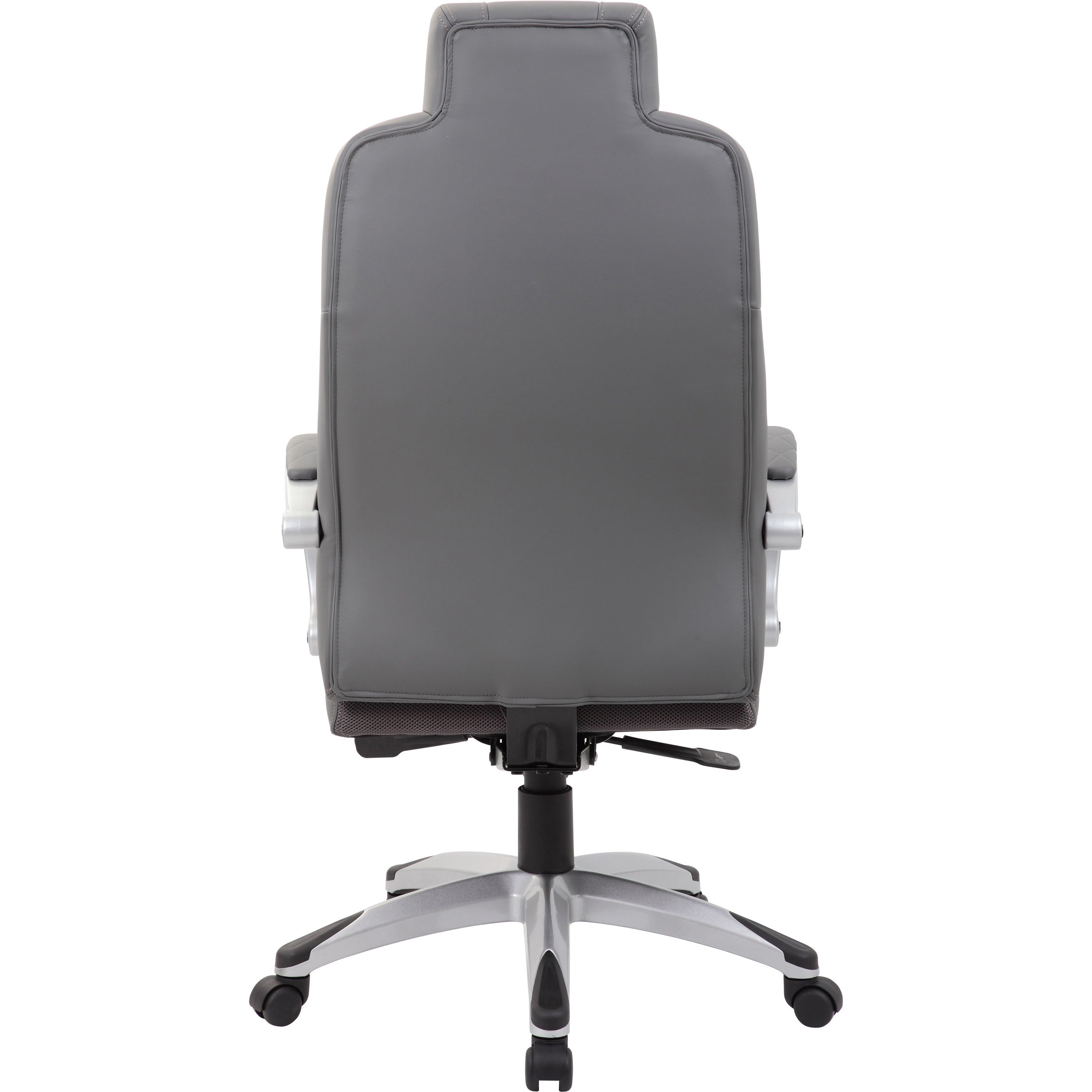 Boss Hinged Arm Executive Chair With Synchro-Tilt, Grey - Gray Vinyl Seat - Gray Vinyl Back - Silver Frame - 5-star Base - Armrest - 1 Each - 4