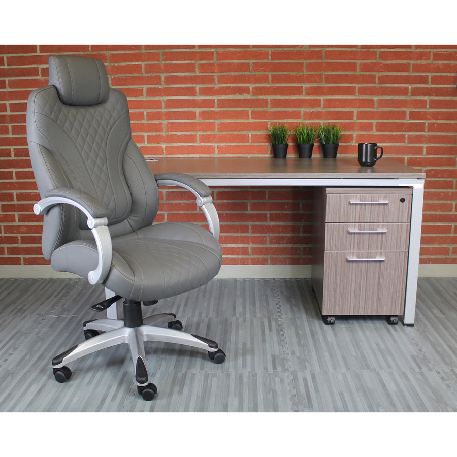 Boss Hinged Arm Executive Chair With Synchro-Tilt, Grey - Gray Vinyl Seat - Gray Vinyl Back - Silver Frame - 5-star Base - Armrest - 1 Each - 6