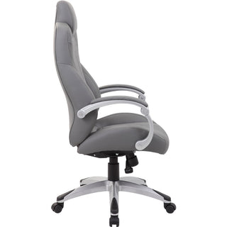 Boss Hinged Arm Executive Chair With Synchro-Tilt, Grey - Gray Vinyl Seat - Gray Vinyl Back - Silver Frame - 5-star Base - Armrest - 1 Each