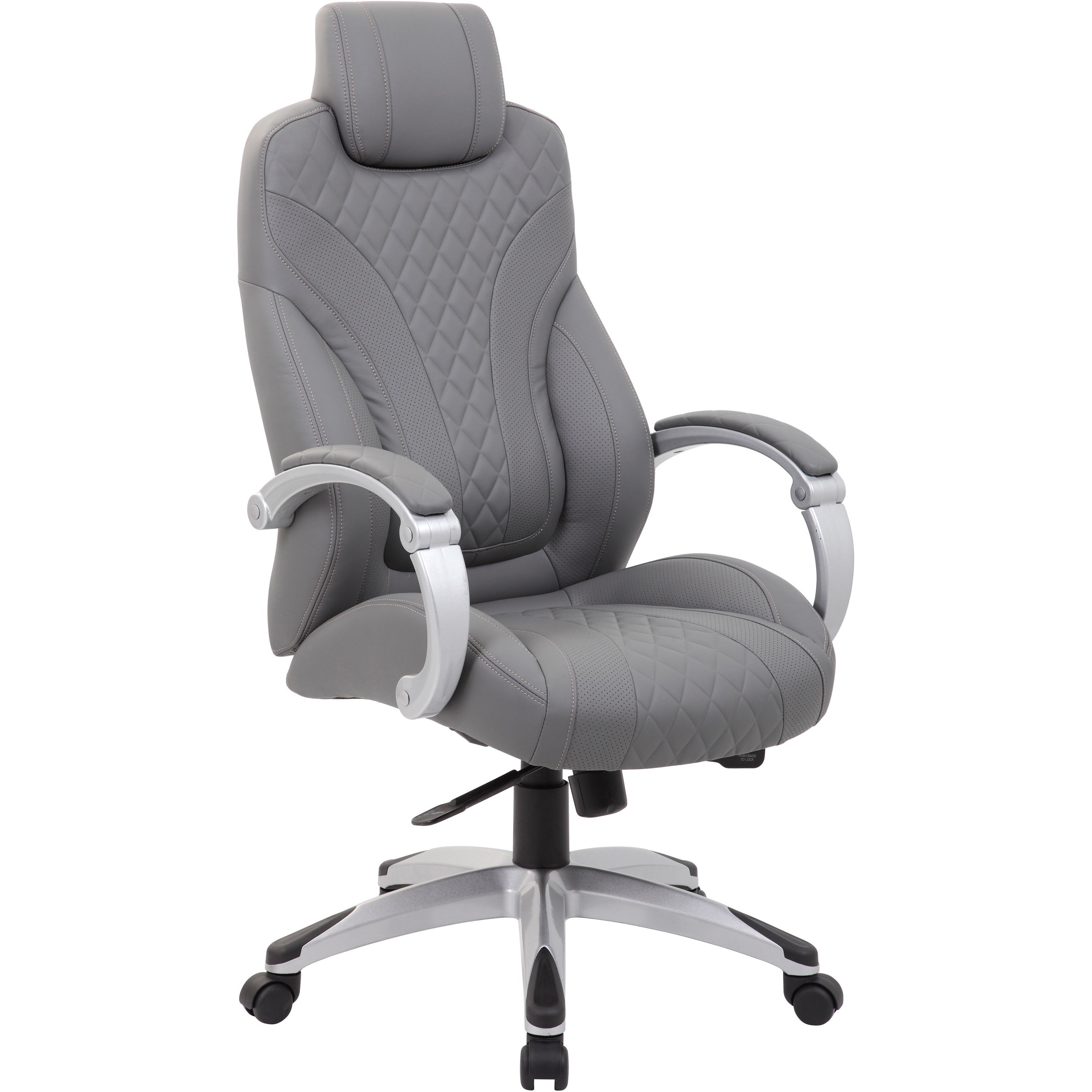 Boss Hinged Arm Executive Chair With Synchro-Tilt, Grey - Gray Vinyl Seat - Gray Vinyl Back - Silver Frame - 5-star Base - Armrest - 1 Each - 1