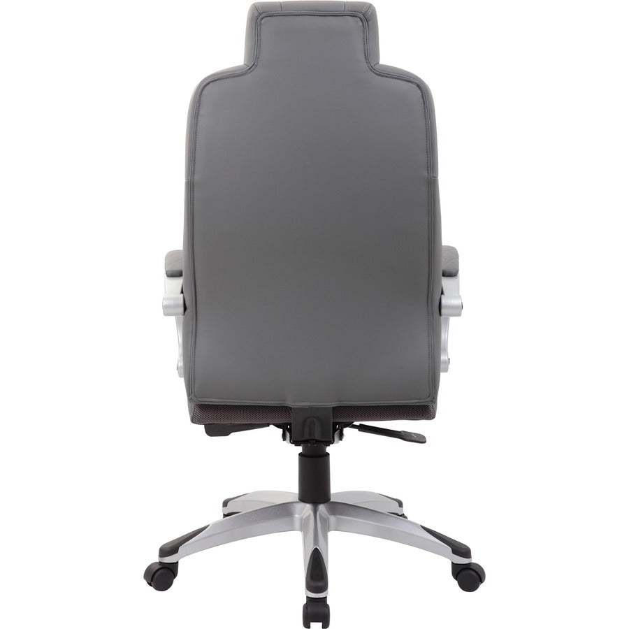 Boss Hinged Arm Executive Chair With Synchro-Tilt, Grey - Gray Vinyl Seat - Gray Vinyl Back - Silver Frame - 5-star Base - Armrest - 1 Each