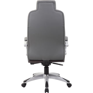 Boss Hinged Arm Executive Chair With Synchro-Tilt, Grey - Gray Vinyl Seat - Gray Vinyl Back - Silver Frame - 5-star Base - Armrest - 1 Each