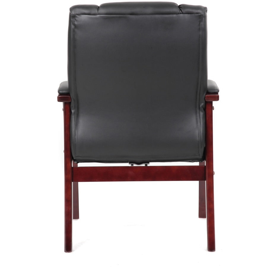 Boss B8999-M Guest Chair - Black Vinyl Seat - Black Vinyl Back - Mahogany Frame - Mid Back - Four-legged Base - 1 Each