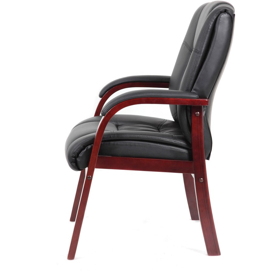 Boss B8999-M Guest Chair - Black Vinyl Seat - Black Vinyl Back - Mahogany Frame - Mid Back - Four-legged Base - 1 Each