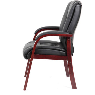 Boss B8999-M Guest Chair - Black Vinyl Seat - Black Vinyl Back - Mahogany Frame - Mid Back - Four-legged Base - 1 Each