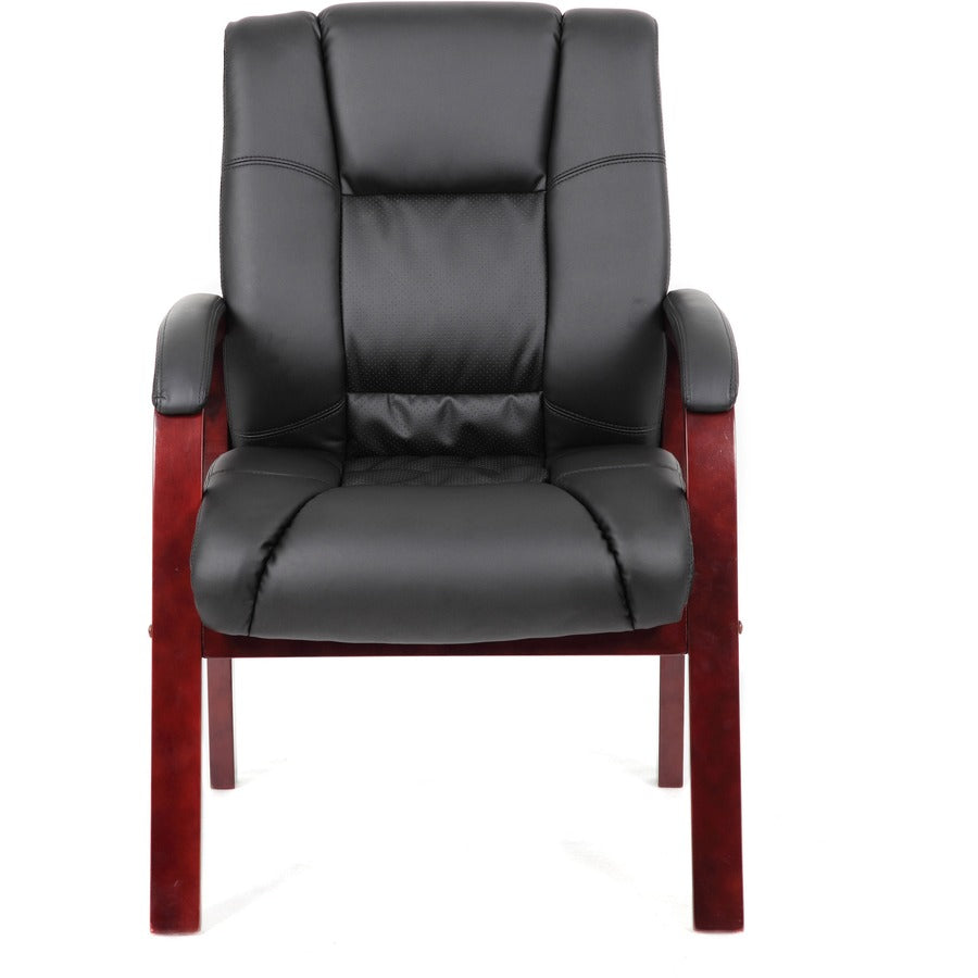 Boss B8999-M Guest Chair - Black Vinyl Seat - Black Vinyl Back - Mahogany Frame - Mid Back - Four-legged Base - 1 Each