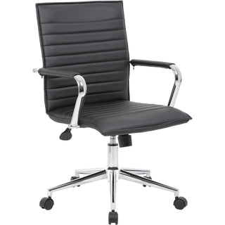 Boss Black Vinyl Hospitality Chair - Black Vinyl Seat - Black Vinyl Back - Chrome Frame - 5-star Base - Armrest - 1 Each