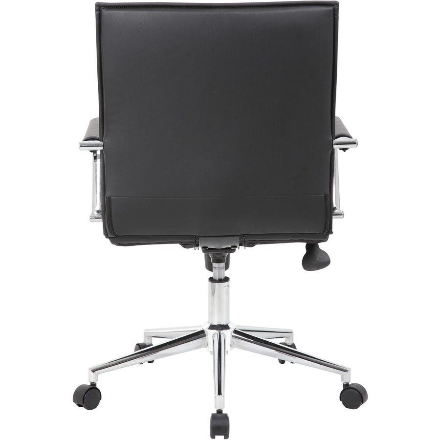 Boss Black Vinyl Hospitality Chair - Black Vinyl Seat - Black Vinyl Back - Chrome Frame - 5-star Base - Armrest - 1 Each