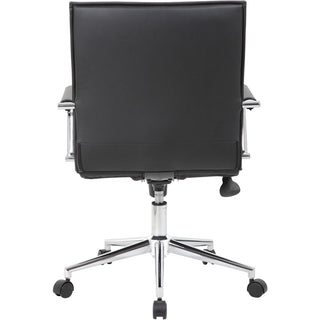 Boss Black Vinyl Hospitality Chair - Black Vinyl Seat - Black Vinyl Back - Chrome Frame - 5-star Base - Armrest - 1 Each