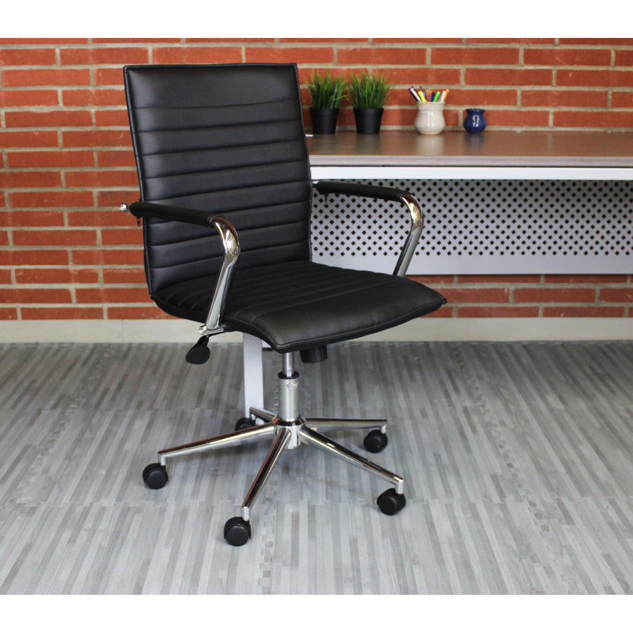 Boss Black Vinyl Hospitality Chair - Black Vinyl Seat - Black Vinyl Back - Chrome Frame - 5-star Base - Armrest - 1 Each
