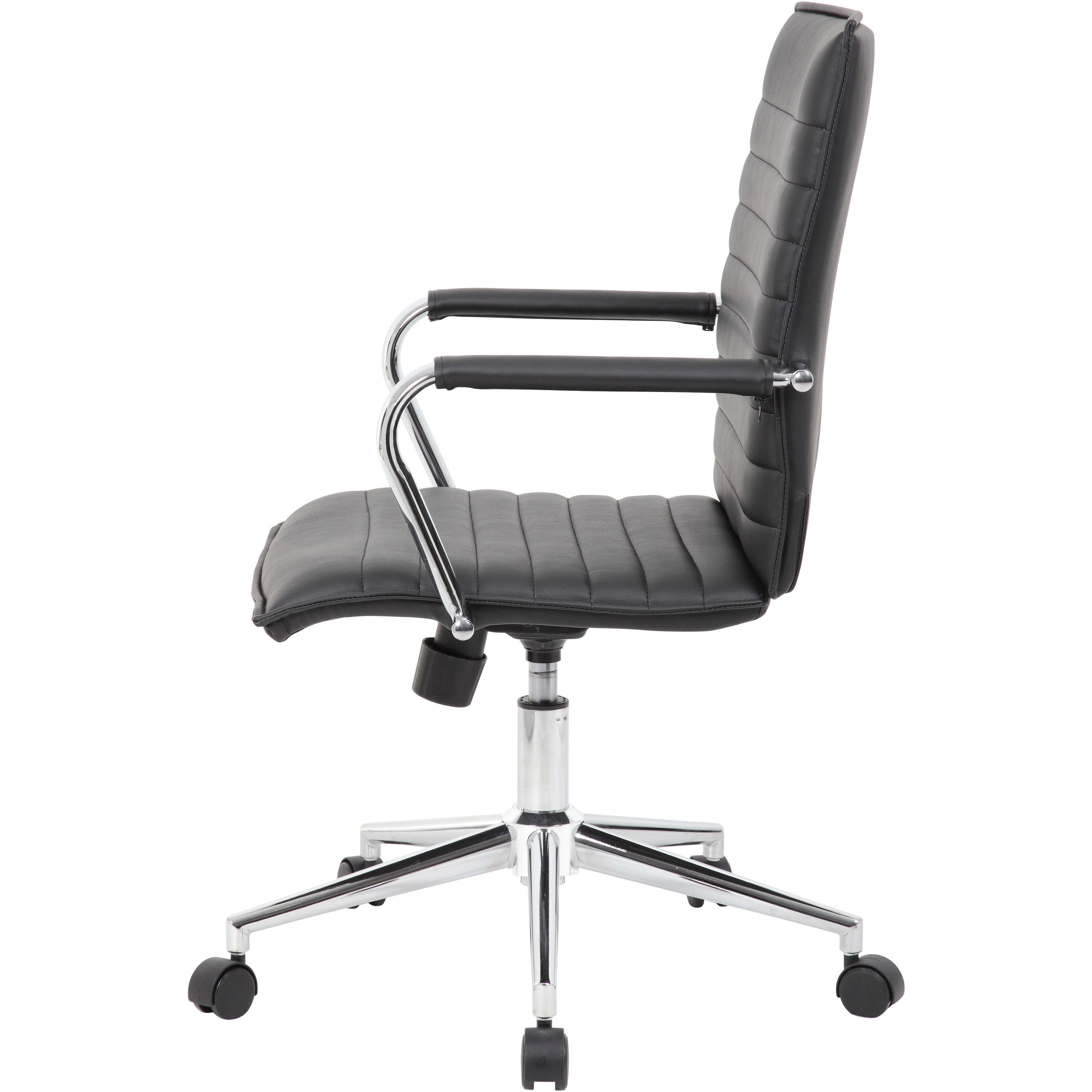 Boss Black Vinyl Hospitality Chair - Black Vinyl Seat - Black Vinyl Back - Chrome Frame - 5-star Base - Armrest - 1 Each - 3