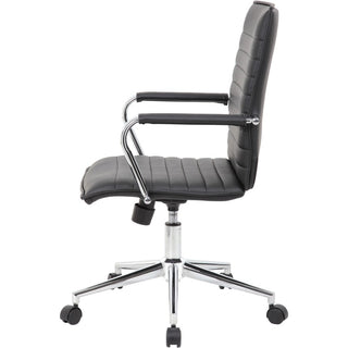 Boss Black Vinyl Hospitality Chair - Black Vinyl Seat - Black Vinyl Back - Chrome Frame - 5-star Base - Armrest - 1 Each