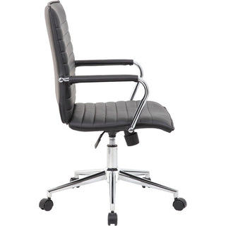 Boss Black Vinyl Hospitality Chair - Black Vinyl Seat - Black Vinyl Back - Chrome Frame - 5-star Base - Armrest - 1 Each