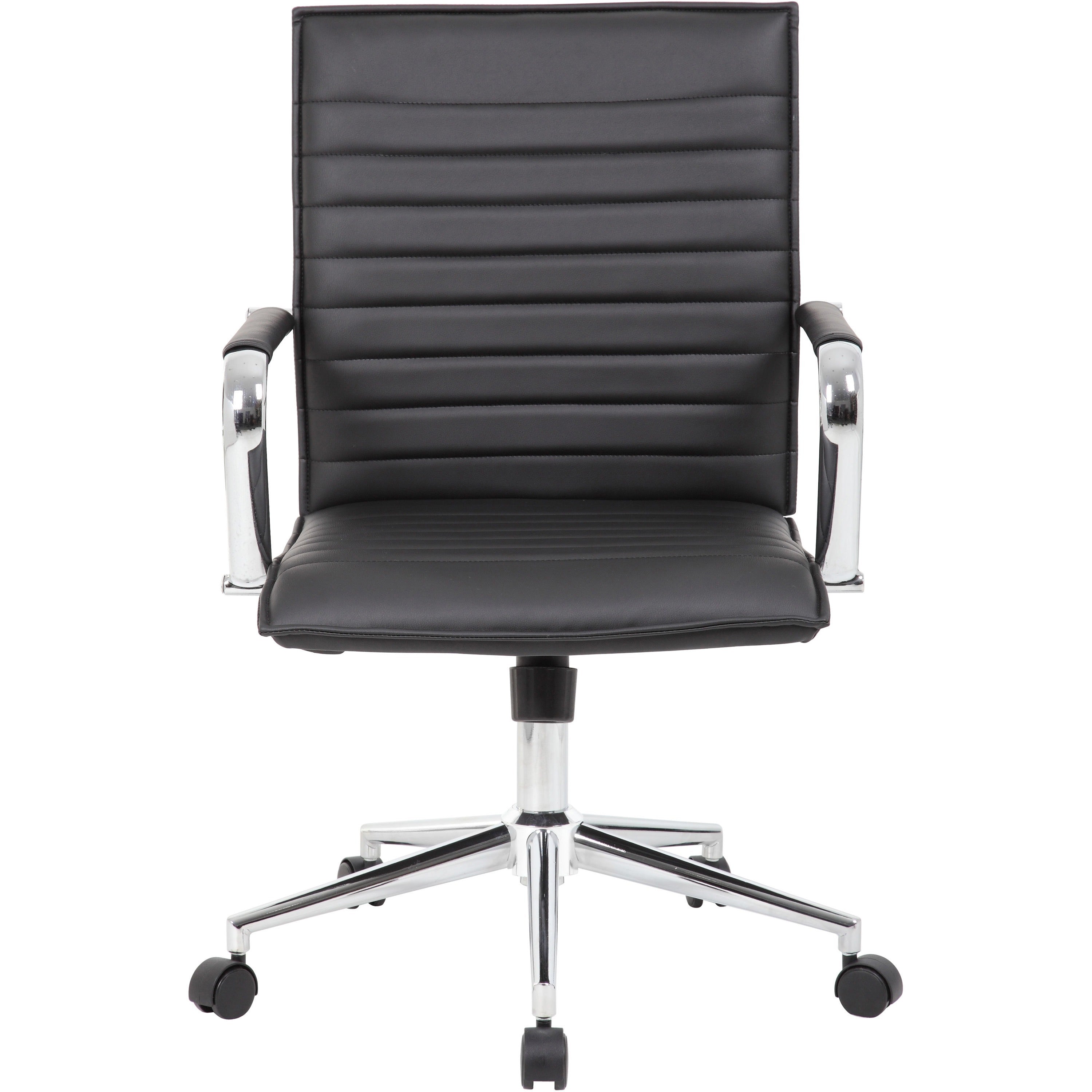 Boss Black Vinyl Hospitality Chair - Black Vinyl Seat - Black Vinyl Back - Chrome Frame - 5-star Base - Armrest - 1 Each - 2