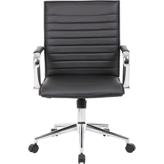Boss Black Vinyl Hospitality Chair - Black Vinyl Seat - Black Vinyl Back - Chrome Frame - 5-star Base - Armrest - 1 Each