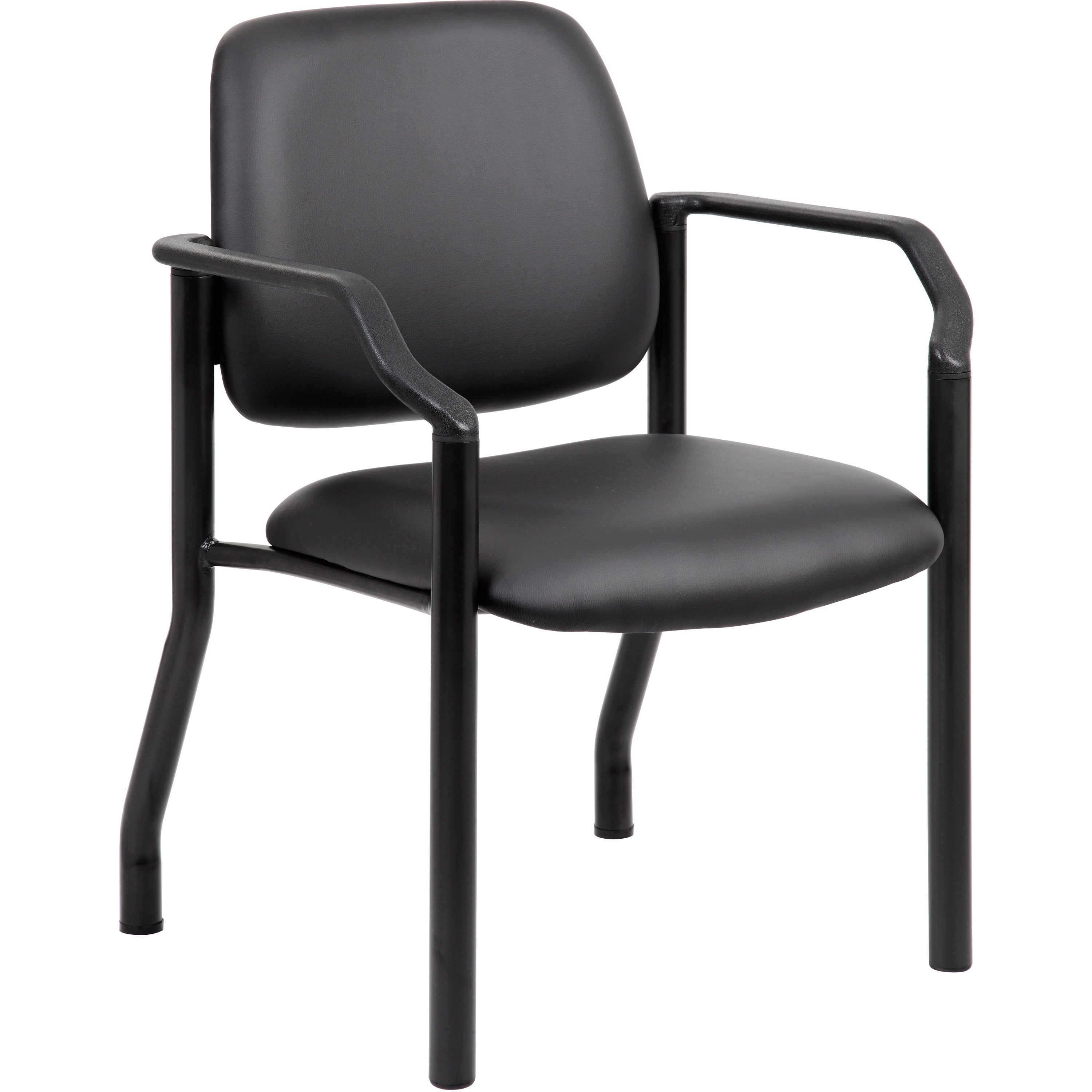 Boss Antimicrobial Guest Chair, 300 lb. Weight Capacity - Black Vinyl Seat - Black Vinyl Back - Black Steel Frame - Mid Back - Four-legged Base - 1