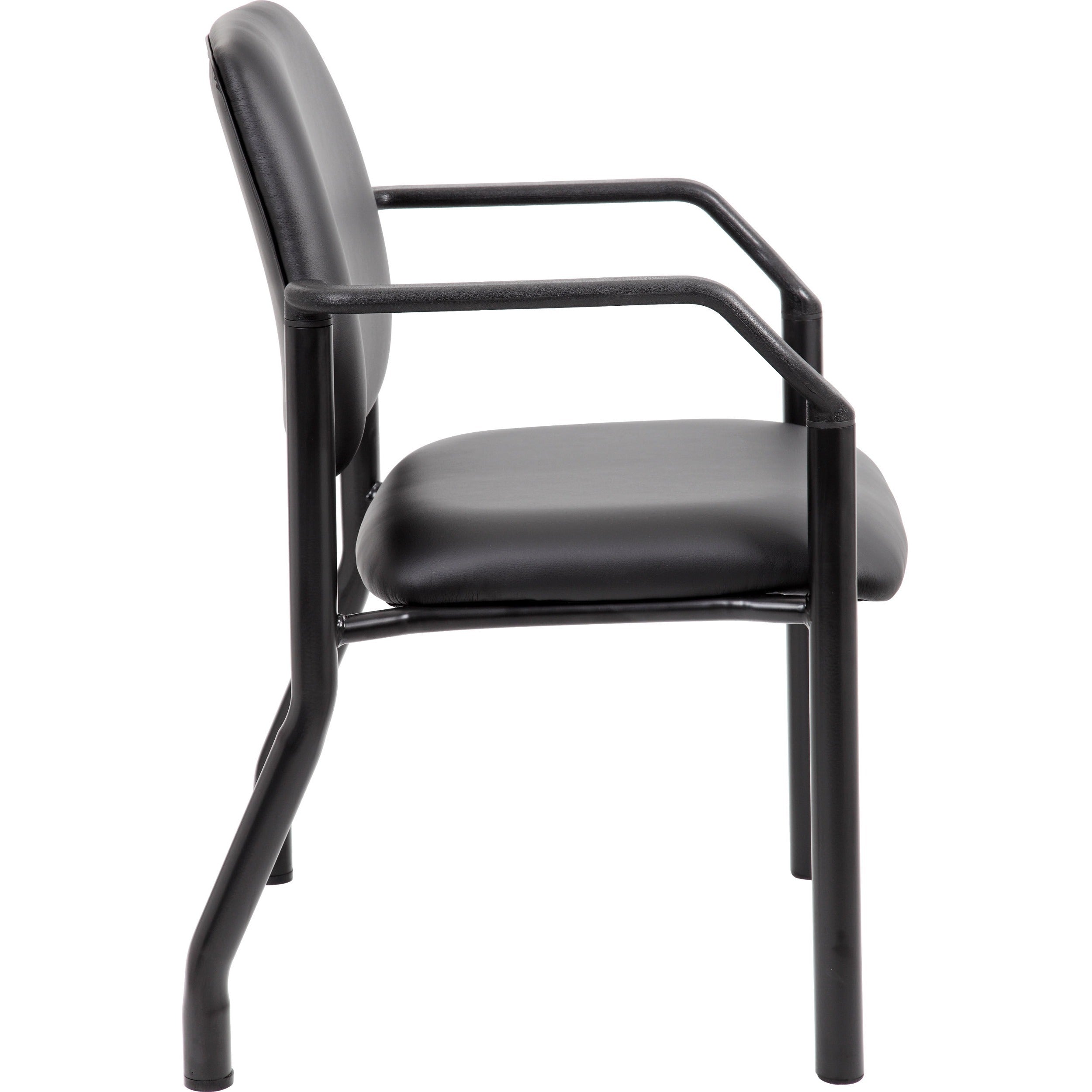 Boss Antimicrobial Guest Chair, 300 lb. Weight Capacity - Black Vinyl Seat - Black Vinyl Back - Black Steel Frame - Mid Back - Four-legged Base - 5