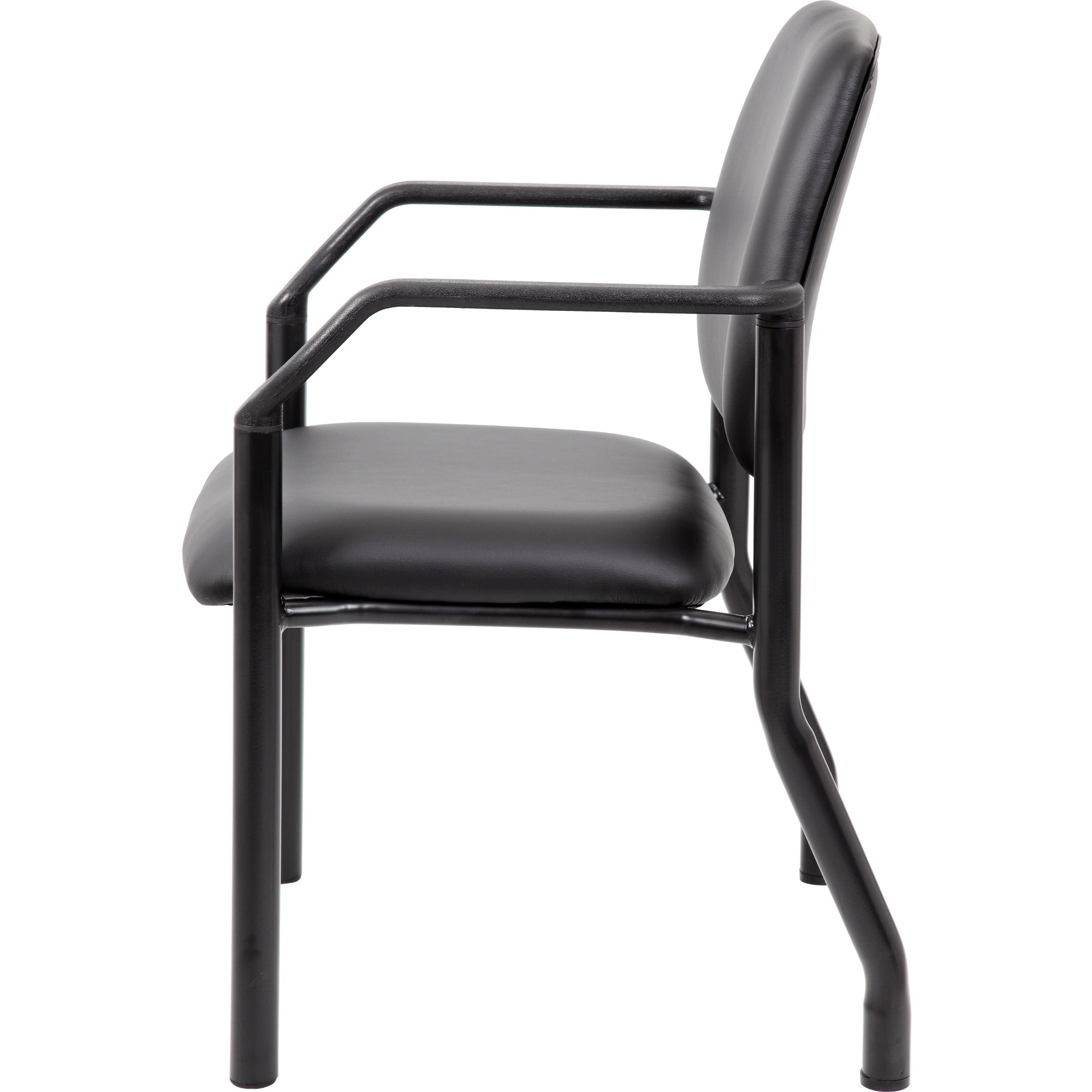 Boss Antimicrobial Guest Chair, 300 lb. Weight Capacity - Black Vinyl Seat - Black Vinyl Back - Black Steel Frame - Mid Back - Four-legged Base - 3