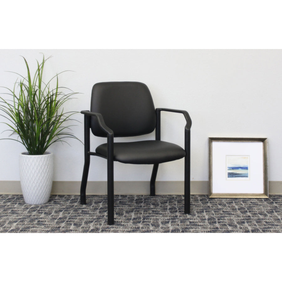 Boss Antimicrobial Guest Chair, 300 lb. Weight Capacity - Black Vinyl Seat - Black Vinyl Back - Black Steel Frame - Mid Back - Four-legged Base - 6