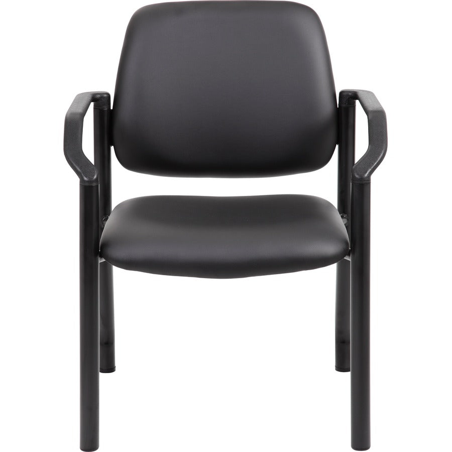 Boss Antimicrobial Guest Chair, 300 lb. Weight Capacity - Black Vinyl Seat - Black Vinyl Back - Black Steel Frame - Mid Back - Four-legged Base