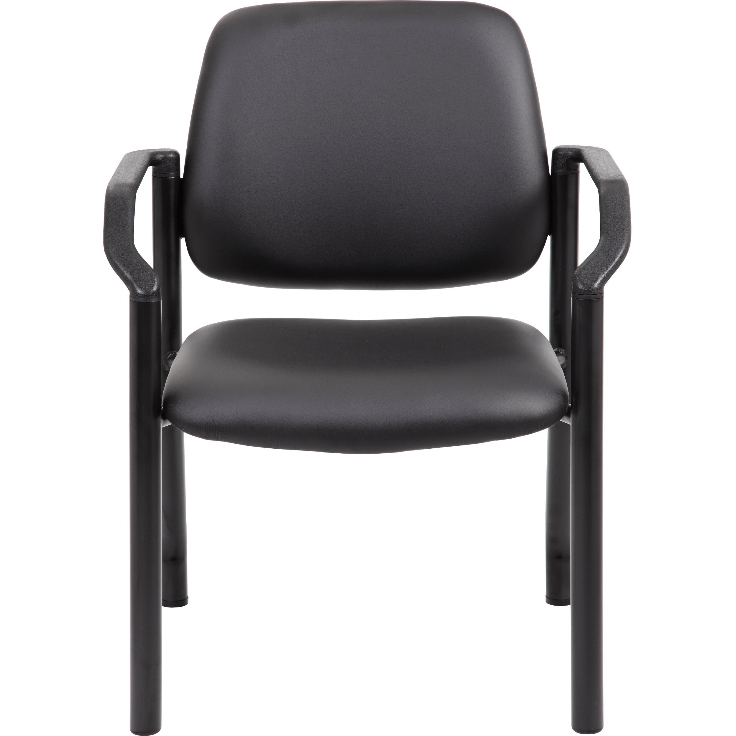 Boss Antimicrobial Guest Chair, 300 lb. Weight Capacity - Black Vinyl Seat - Black Vinyl Back - Black Steel Frame - Mid Back - Four-legged Base - 2