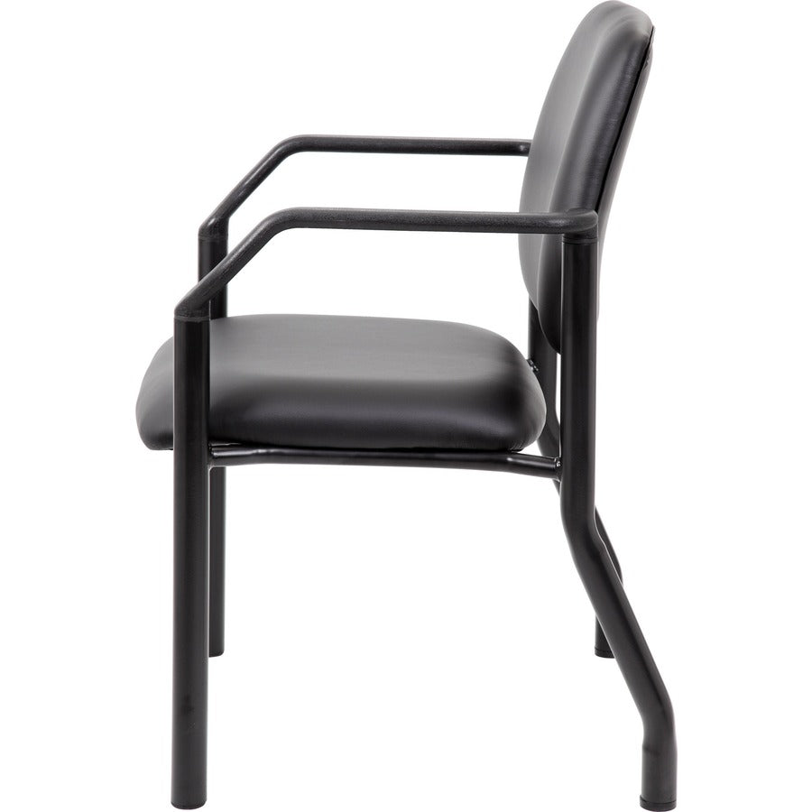 Boss Antimicrobial Guest Chair, 300 lb. Weight Capacity - Black Vinyl Seat - Black Vinyl Back - Black Steel Frame - Mid Back - Four-legged Base