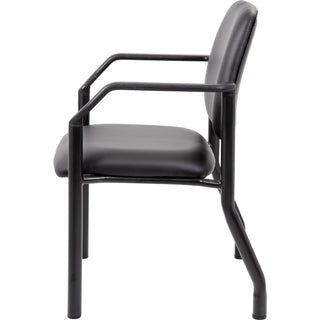 Boss Antimicrobial Guest Chair, 300 lb. Weight Capacity - Black Vinyl Seat - Black Vinyl Back - Black Steel Frame - Mid Back - Four-legged Base