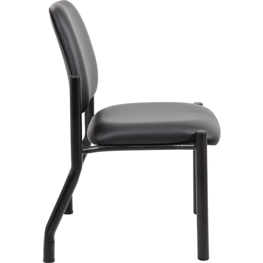 Boss Antimicrobial Armless Guest Chair, 300 lb. Weight Capacity - Black Vinyl Seat - Black Vinyl Back - Black Steel Frame - Mid Back - Four-legged Base