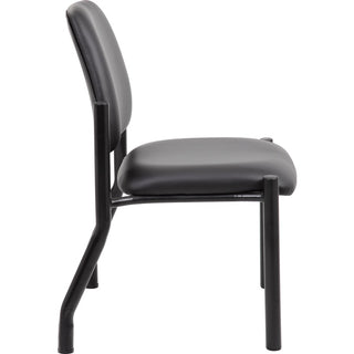 Boss Antimicrobial Armless Guest Chair, 300 lb. Weight Capacity - Black Vinyl Seat - Black Vinyl Back - Black Steel Frame - Mid Back - Four-legged Base
