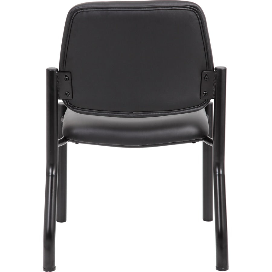 Boss Antimicrobial Armless Guest Chair, 300 lb. Weight Capacity - Black Vinyl Seat - Black Vinyl Back - Black Steel Frame - Mid Back - Four-legged Base