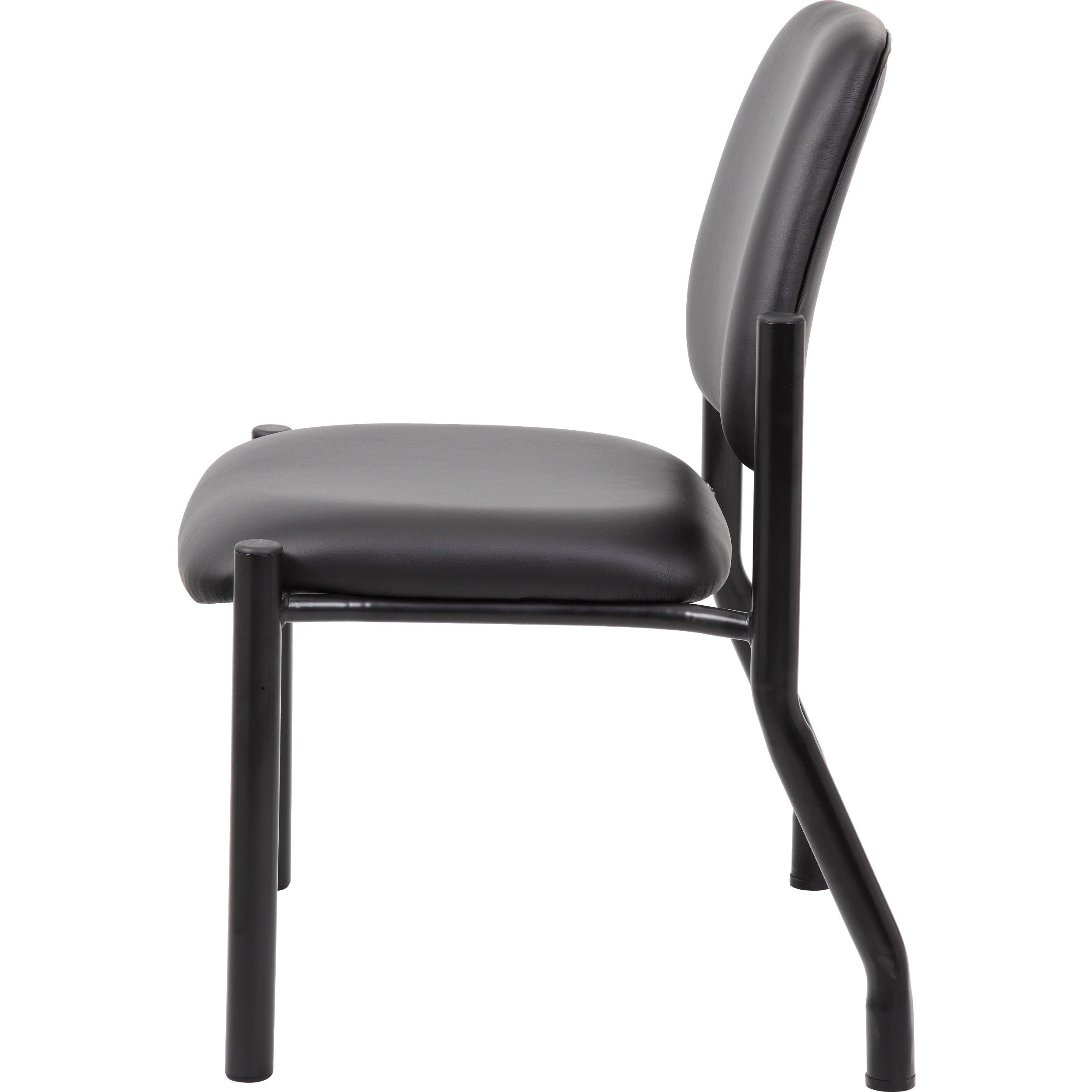 Boss Antimicrobial Armless Guest Chair, 300 lb. Weight Capacity - Black Vinyl Seat - Black Vinyl Back - Black Steel Frame - Mid Back - Four-legged Base - 3