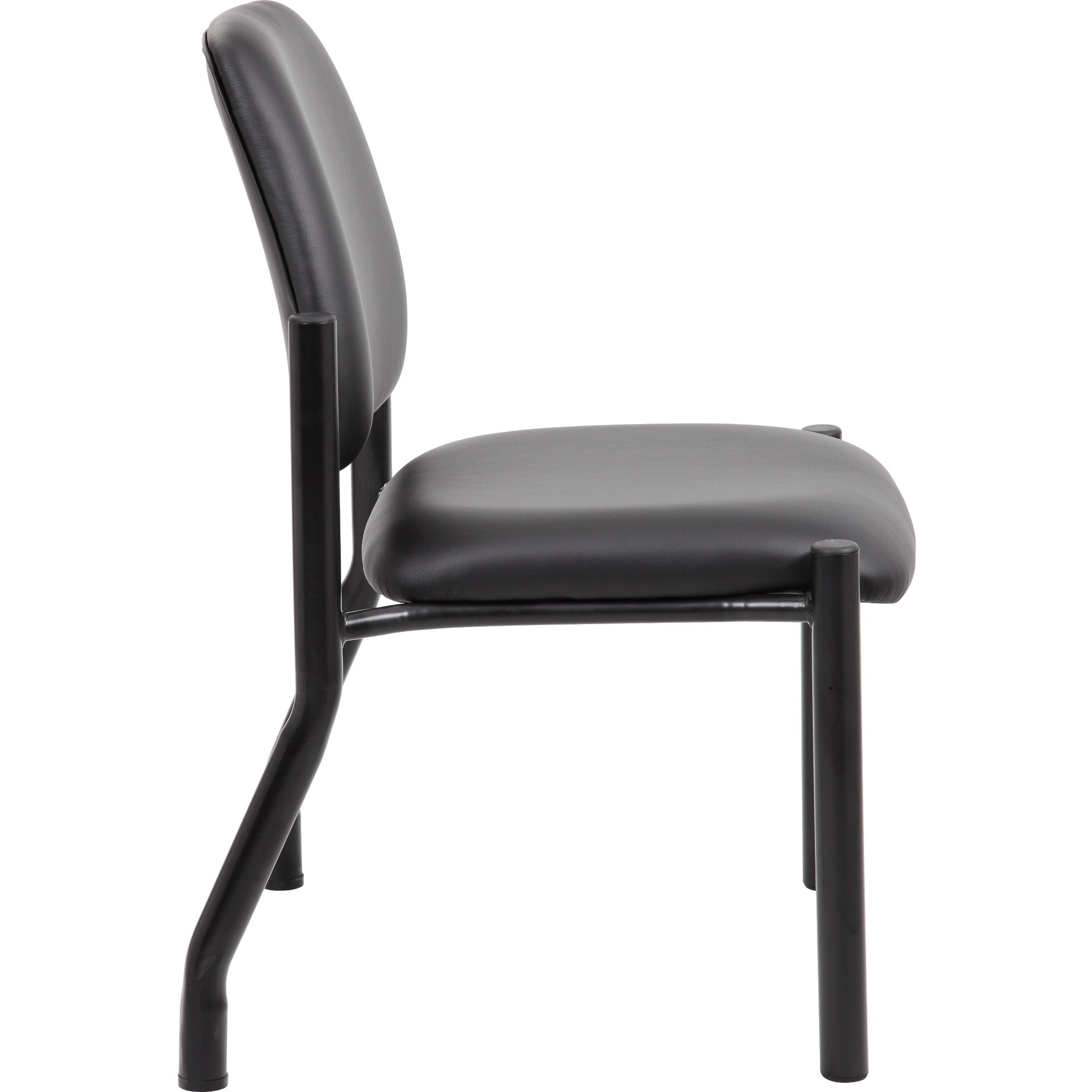 Boss Antimicrobial Armless Guest Chair, 300 lb. Weight Capacity - Black Vinyl Seat - Black Vinyl Back - Black Steel Frame - Mid Back - Four-legged Base - 5