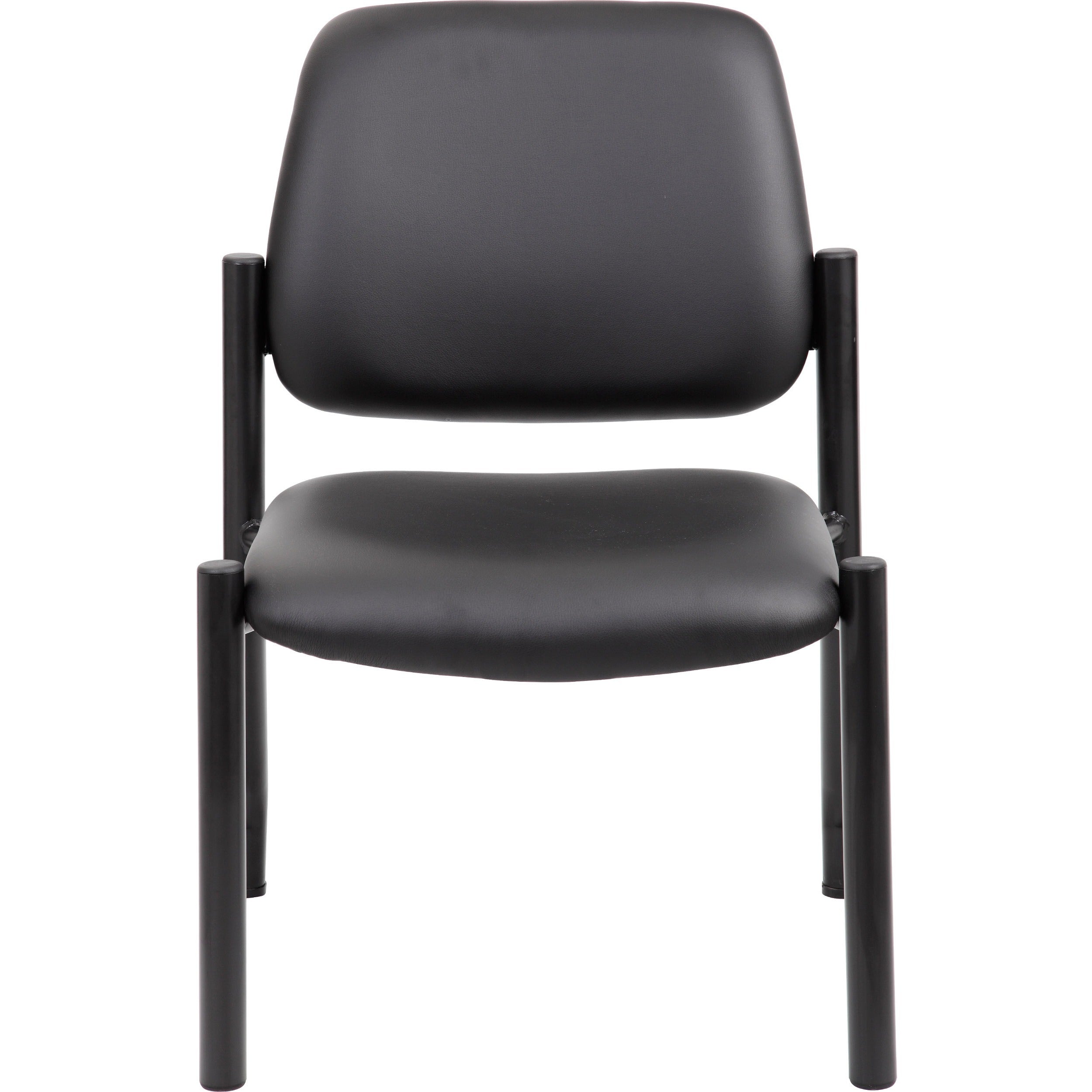 Boss Antimicrobial Armless Guest Chair, 300 lb. Weight Capacity - Black Vinyl Seat - Black Vinyl Back - Black Steel Frame - Mid Back - Four-legged Base - 2