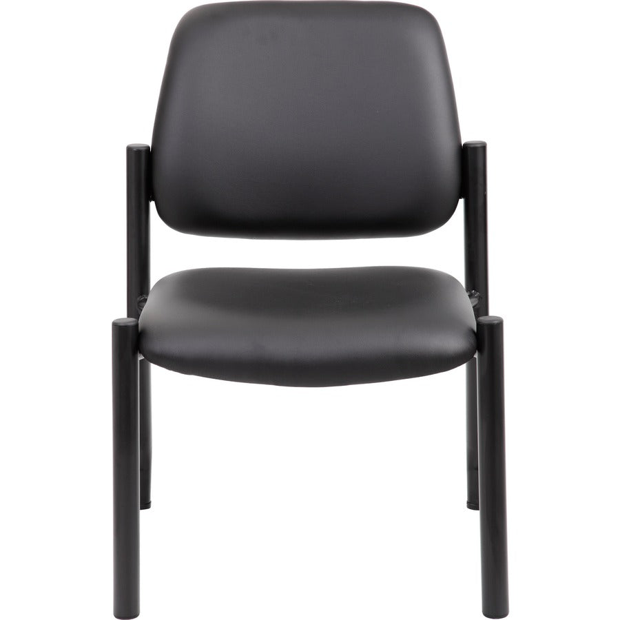 Boss Antimicrobial Armless Guest Chair, 300 lb. Weight Capacity - Black Vinyl Seat - Black Vinyl Back - Black Steel Frame - Mid Back - Four-legged Base