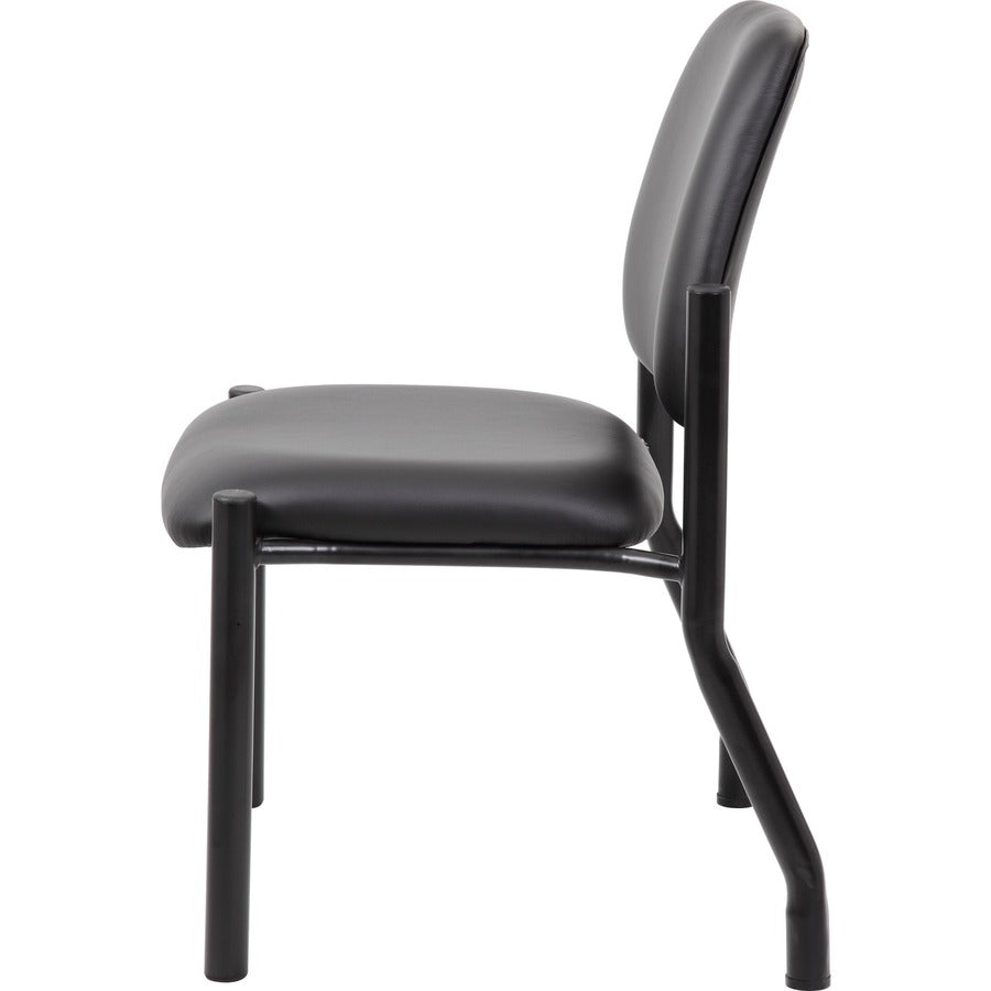 Boss Antimicrobial Armless Guest Chair, 300 lb. Weight Capacity - Black Vinyl Seat - Black Vinyl Back - Black Steel Frame - Mid Back - Four-legged Base
