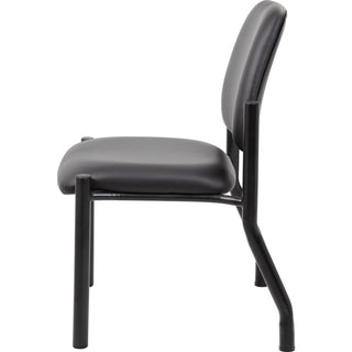 Boss Antimicrobial Armless Guest Chair, 300 lb. Weight Capacity - Black Vinyl Seat - Black Vinyl Back - Black Steel Frame - Mid Back - Four-legged Base