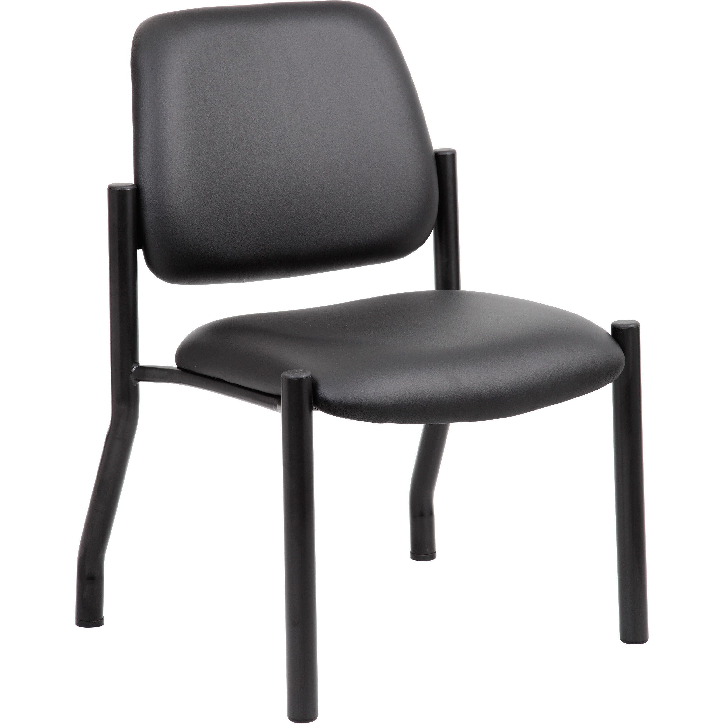 Boss Antimicrobial Armless Guest Chair, 300 lb. Weight Capacity - Black Vinyl Seat - Black Vinyl Back - Black Steel Frame - Mid Back - Four-legged Base - 1